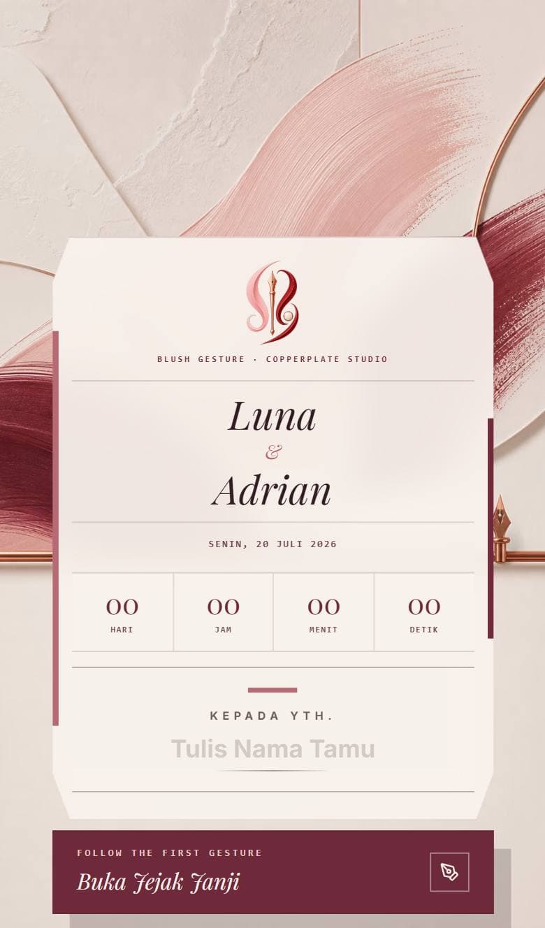 Tampilan template Romantic Blush Script